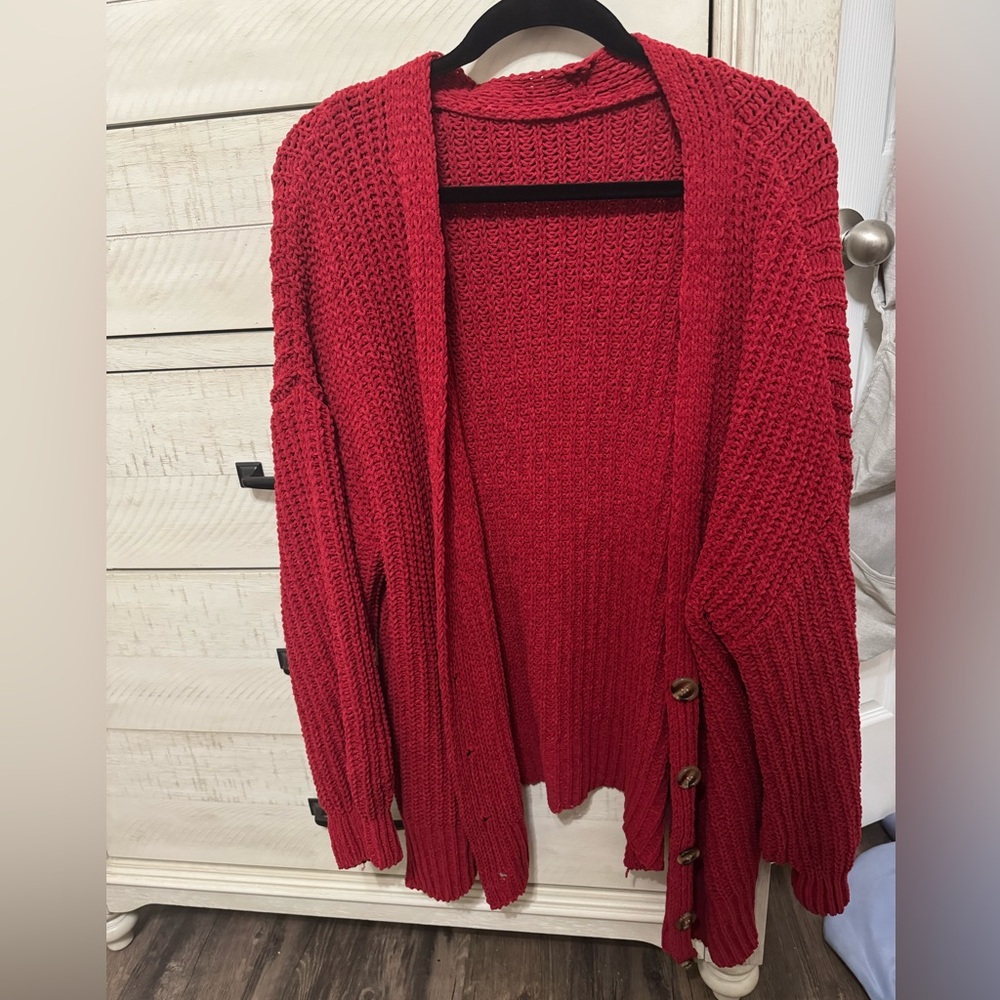 Cozy Red Knit Cardigan Sweater